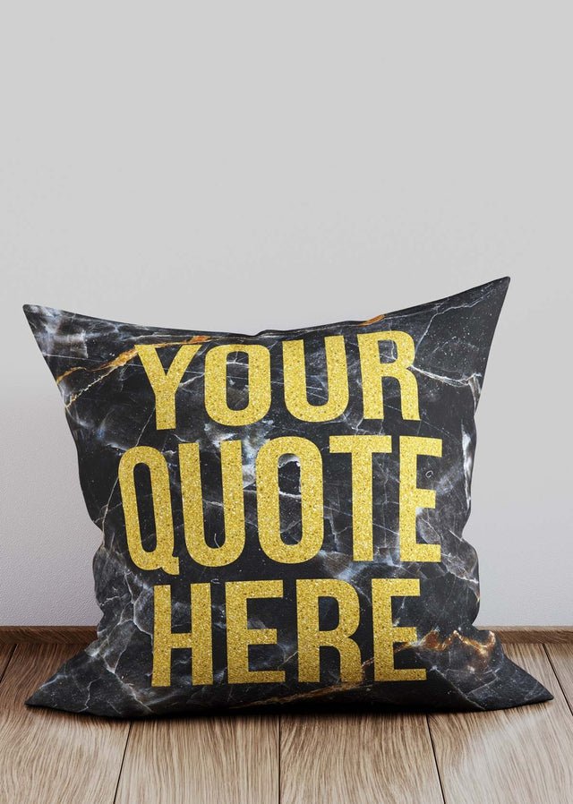 Custom Gold Glitter Style Lettering Marble Cushion