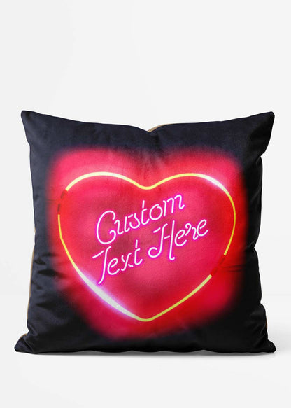 Custom Loveheart Text Neon Cushion, front view in red