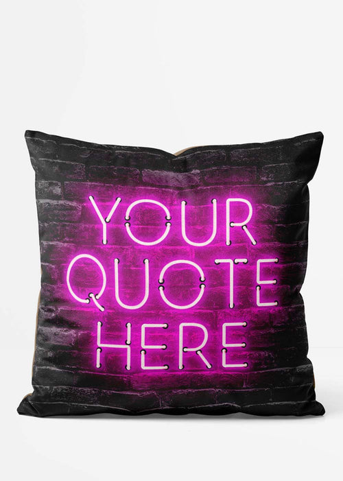 Custom Pink Neon Brick Cushion, front view in black
