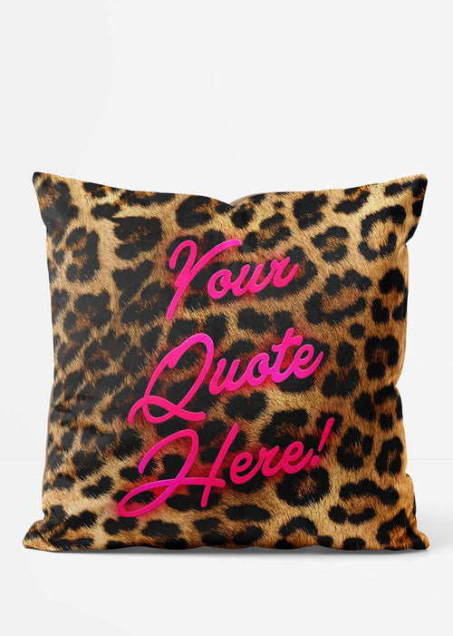 Custom Script Leopard Print Cushion, front view