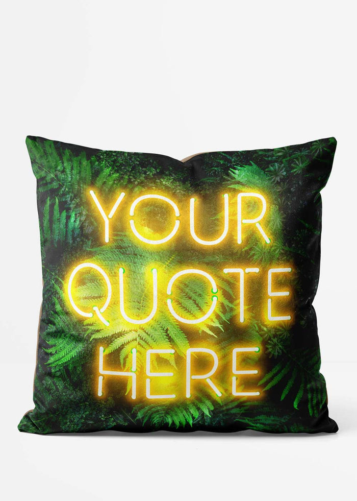 Custom Yellow Neon Leaves Cushion, front view in green