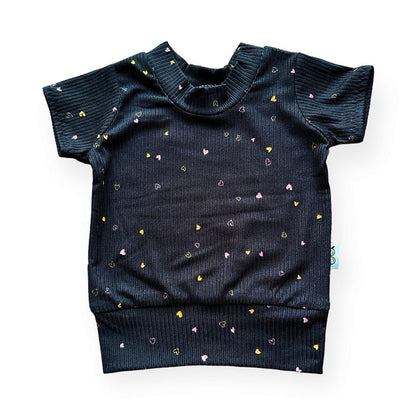 Dainty Hearts on Black Ribbed Summer Lounge Top