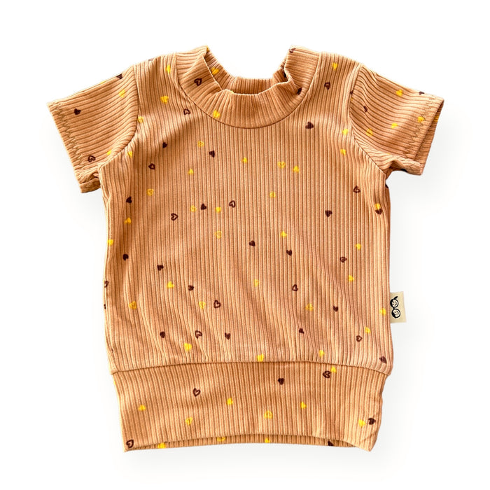 Dainty Hearts on Camel Ribbed Biker Shorts Lounge Set