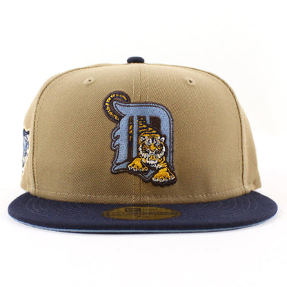 Detroit Tigers Tiger Patch New Era 59Fifty Fitted Hat (GITD Khaki Navy Sky Blue Under Brim)