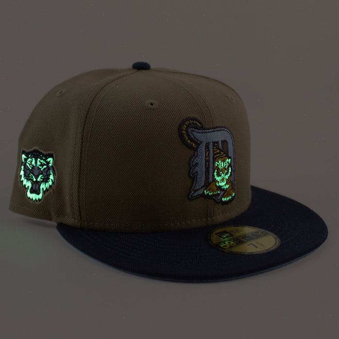 Detroit Tigers Tiger Patch New Era 59Fifty Fitted Hat (GITD Khaki Navy Sky Blue Under Brim)