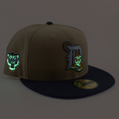Detroit Tigers Tiger Patch New Era 59Fifty Fitted Hat (GITD Khaki Navy Sky Blue Under Brim)