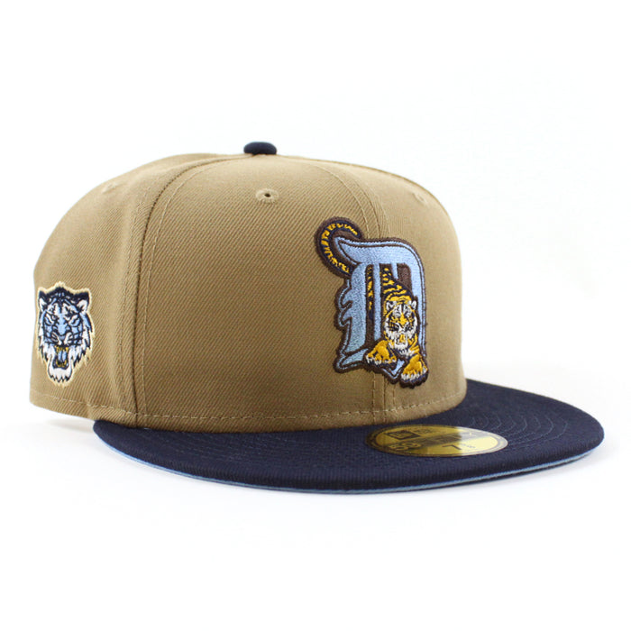 Detroit Tigers Tiger Patch New Era 59Fifty Fitted Hat (GITD Khaki Navy Sky Blue Under Brim)