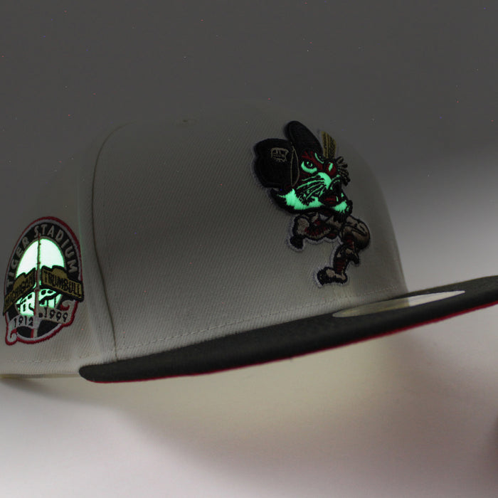 Detroit Tigers TIGER STADIUM New Era 59Fifty Fitted Hat (GITD CHROME WHITE BLACK SCARLET Under Brim)