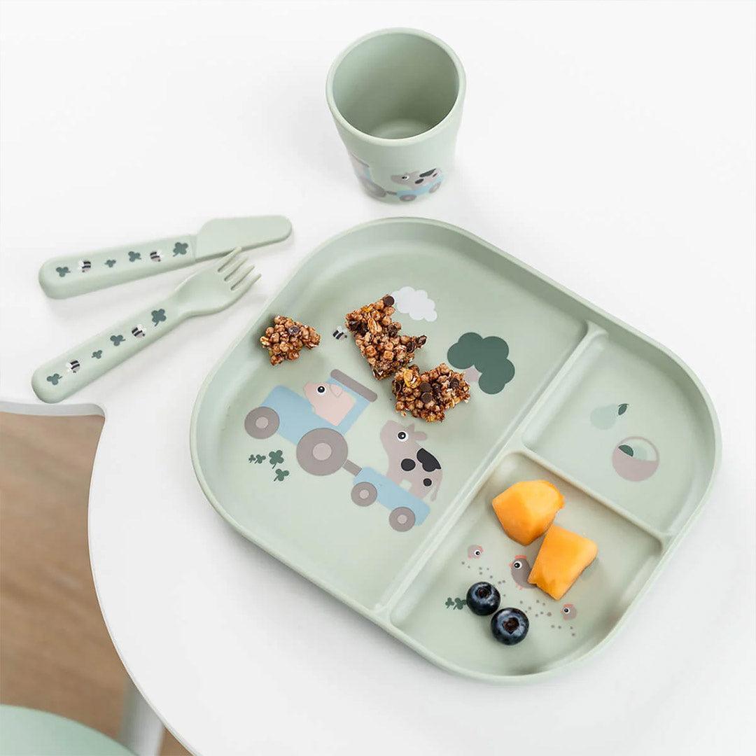 Done by Deer Foodie Dinner Set w/suction - Tiny Farm Green