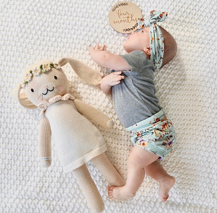 Baby Girl in Dried Floral on Sage Ribbed Headbands