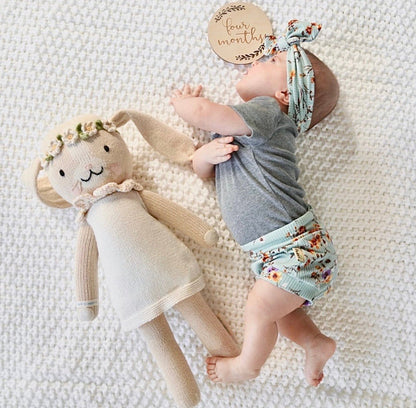 Baby Girl in Dried Floral on Sage Ribbed Headbands
