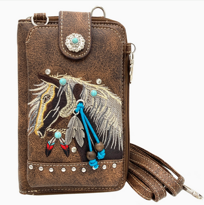 Embroidered Horse Crossbody Western Phone Wallet