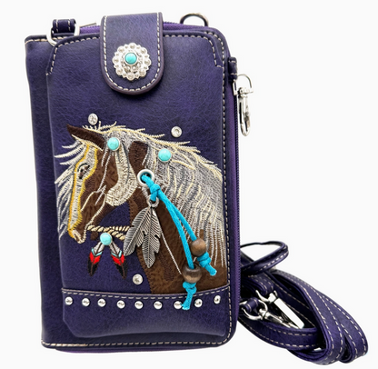 Embroidered Horse Crossbody Western Phone Wallet