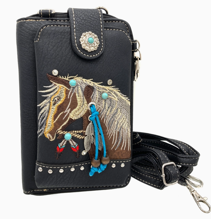 Embroidered Horse Crossbody Western Phone Wallet