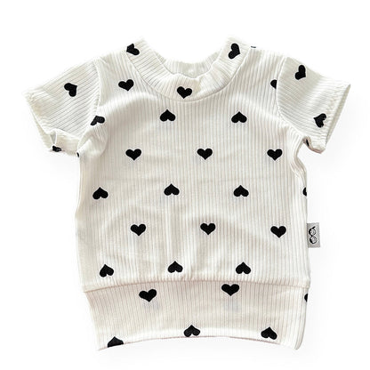 Flipped Black Hearts on White Ribbed Biker Shorts Lounge Set