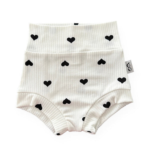 Flipped Black Hearts on White Ribbed Bummies