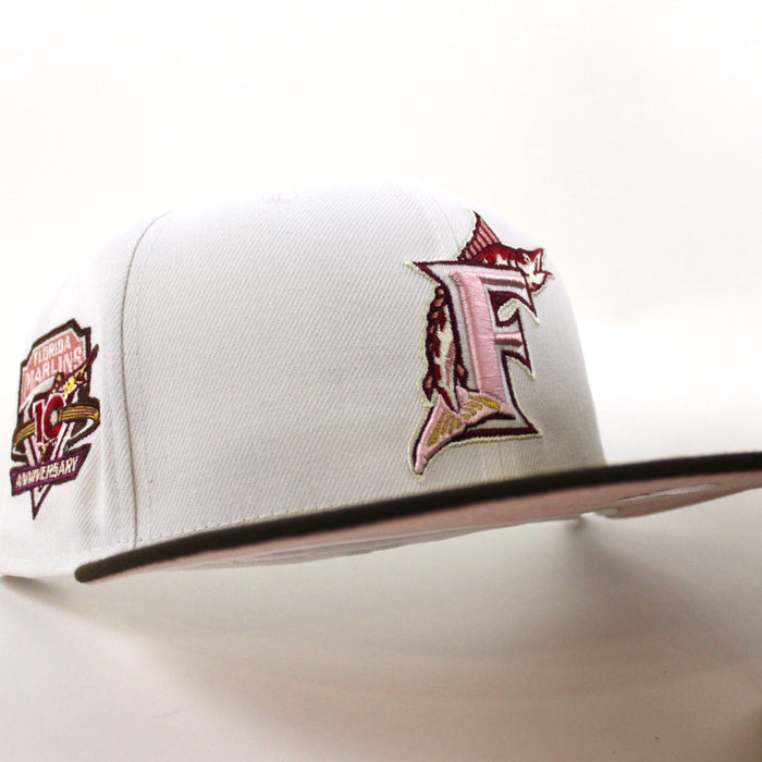 Florida Marlins 10th Anniversary New Era 59Fifty Fitted Hat (Glow in the Dark WHITE WALNUT PINK ROUGE Under brim)