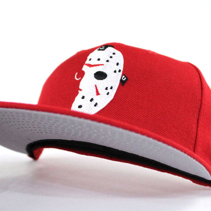 Friday the 13th Jason Head New Era 59Fifty Fitted Hat (Red Gray Under Brim)