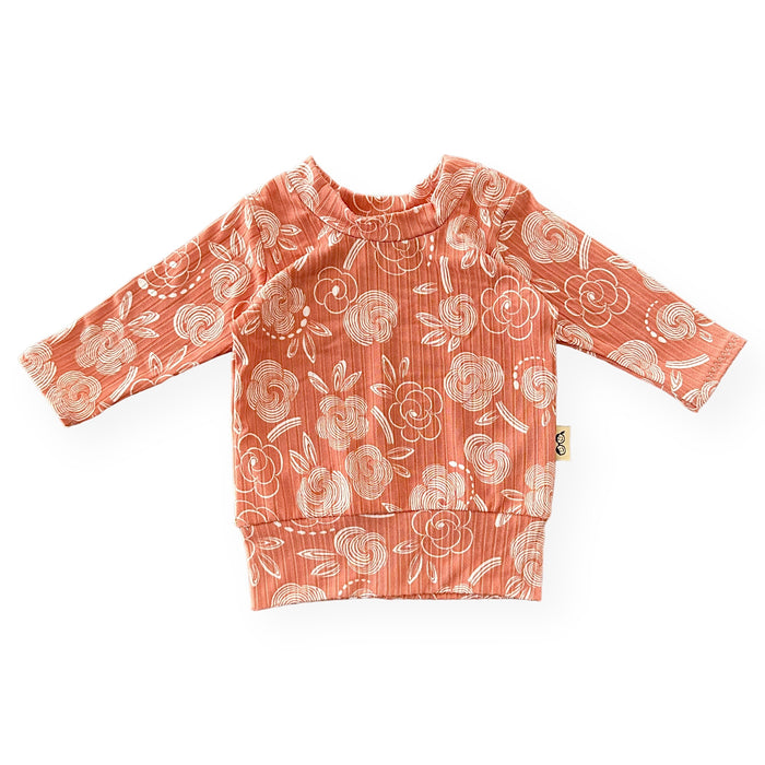 Geo Flowers Rose Ribbed Lounge Top