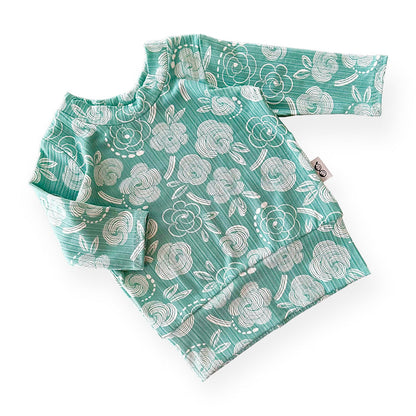 Geo Flowers Seafoam Ribbed Lounge Top