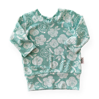 Geo Flowers Seafoam Ribbed Lounge Top