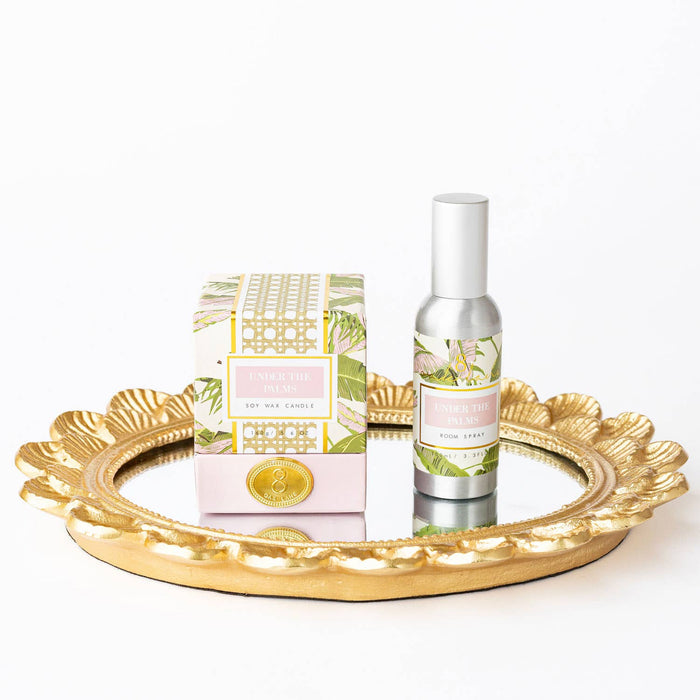 Gold Scalloped Round Mirrored Tray