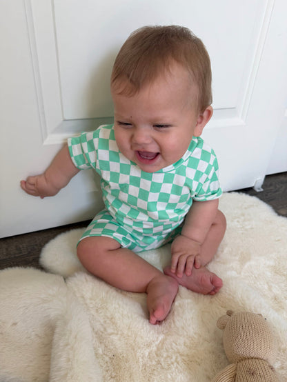 Green Checkered Biker Shorts Lounge Set