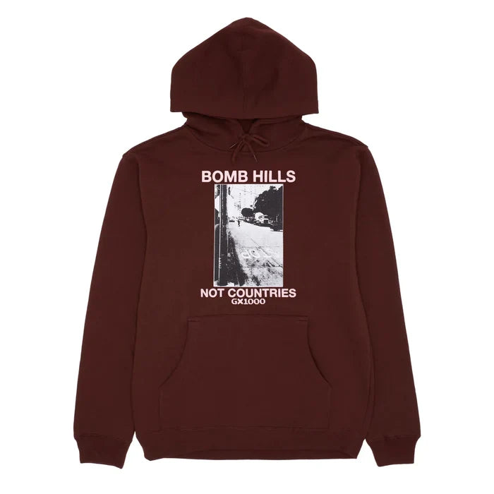 GX1000 - Bomb Hills Not Countries Hoodie (Brown W/ Rose Font)