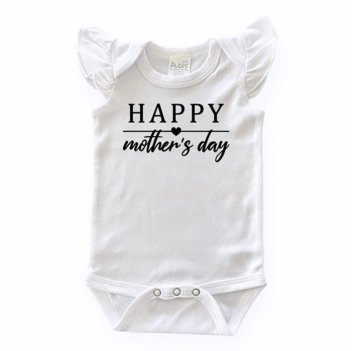 Happy Mother's Day Flutter Sleeve White Bodysuit