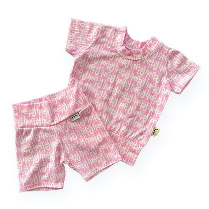 Happy Pink Biker Shorts Lounge Set