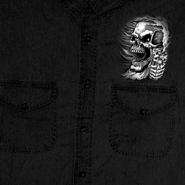 Hot Leathers Assassin Sleeveless Denim Biker Shirt Skull & Pistols