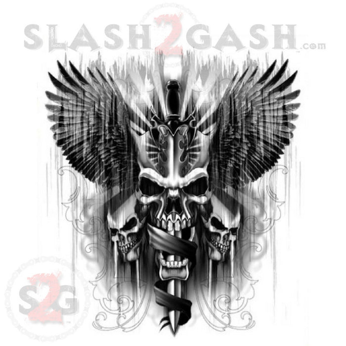 Hot Leathers Dagger Tri Skull Double Sided Biker T-Shirt LIMITED EDITION