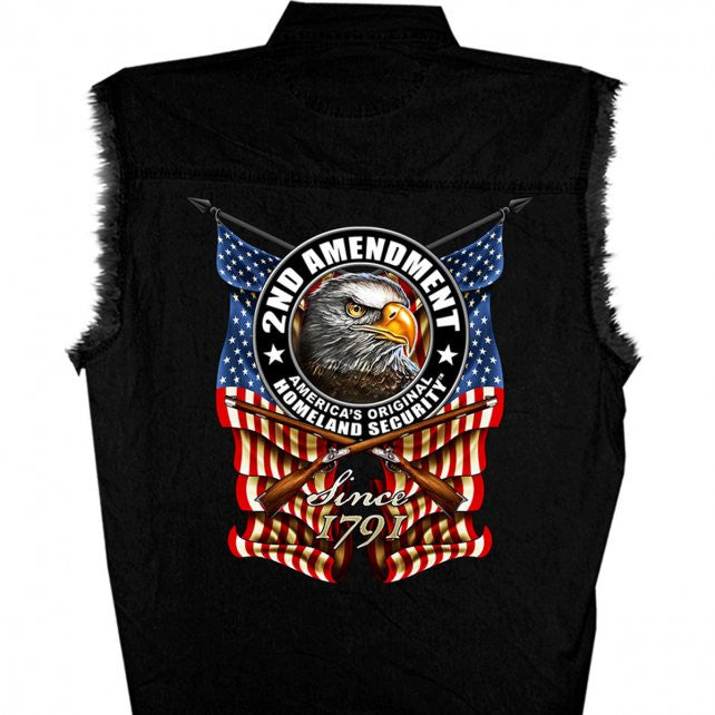 Hot Leathers New Down Flag Sleeveless Denim Button Up Biker Shirt