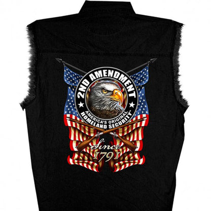 Hot Leathers New Down Flag Sleeveless Denim Button Up Biker Shirt