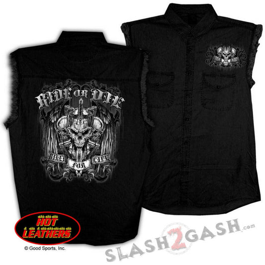 Hot Leathers Ride or Die Skull Sleeveless Denim Biker For Life Shirt