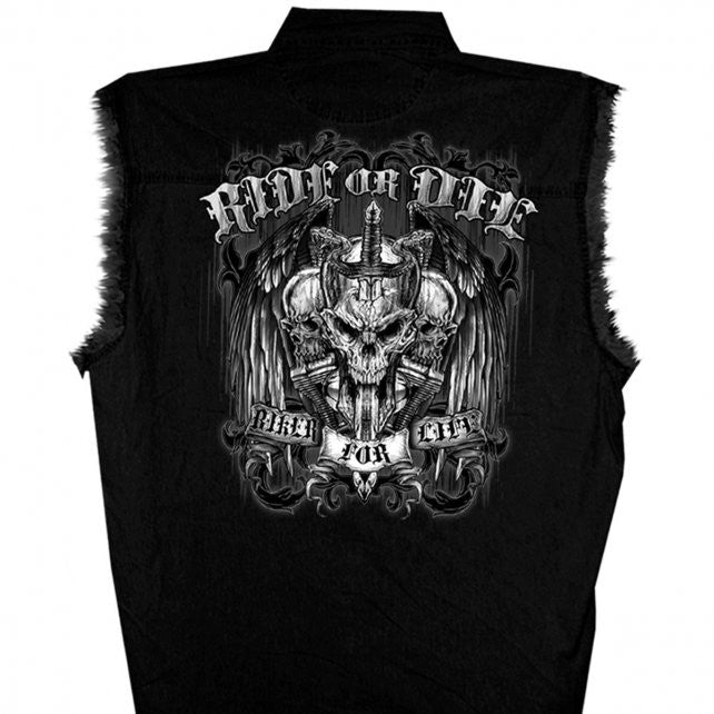 Hot Leathers Ride or Die Skull Sleeveless Denim Biker For Life Shirt