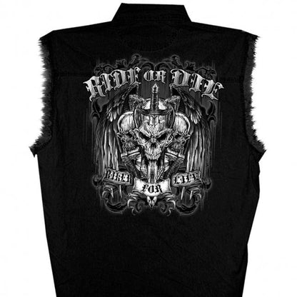 Hot Leathers Ride or Die Skull Sleeveless Denim Biker For Life Shirt