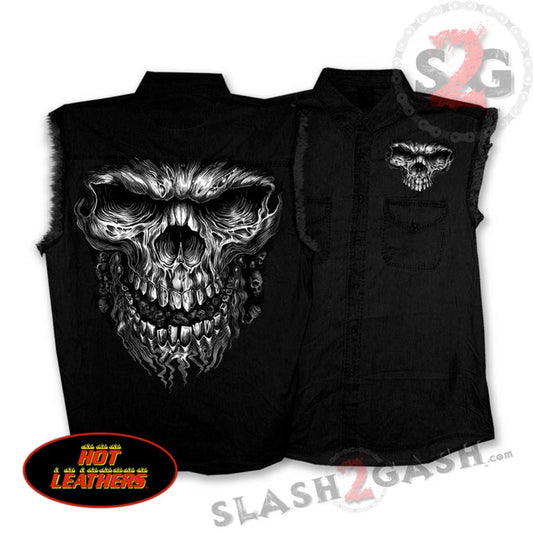 Hot Leathers Shredder Skull Black Sleeveless Denim