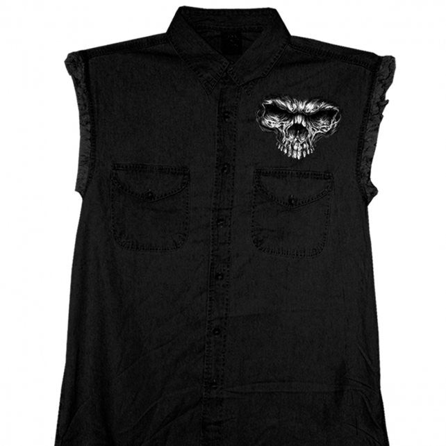Hot Leathers Shredder Skull Black Sleeveless Denim