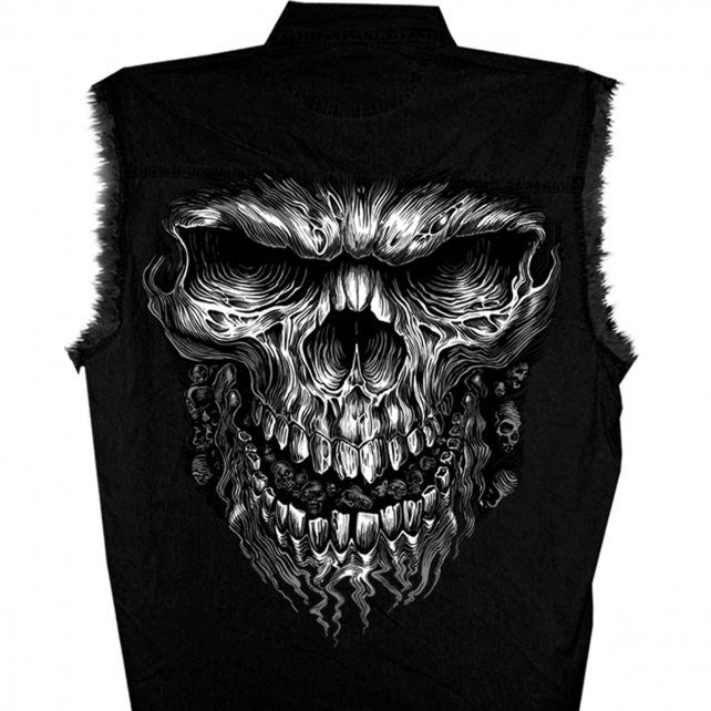 Hot Leathers Shredder Skull Black Sleeveless Denim