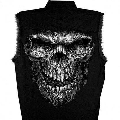 Hot Leathers Shredder Skull Black Sleeveless Denim