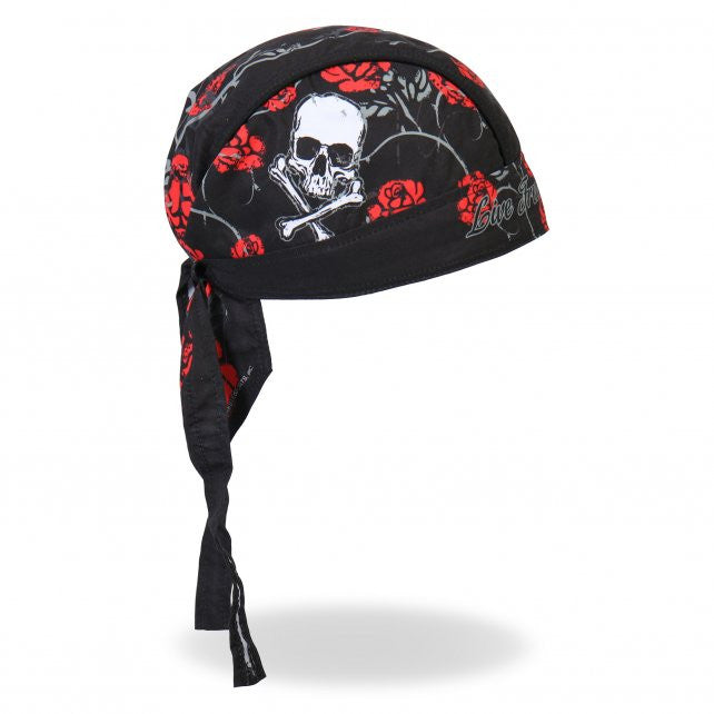 Hot Leathers Skull & Roses Headwrap Lightweight Live Free Durag
