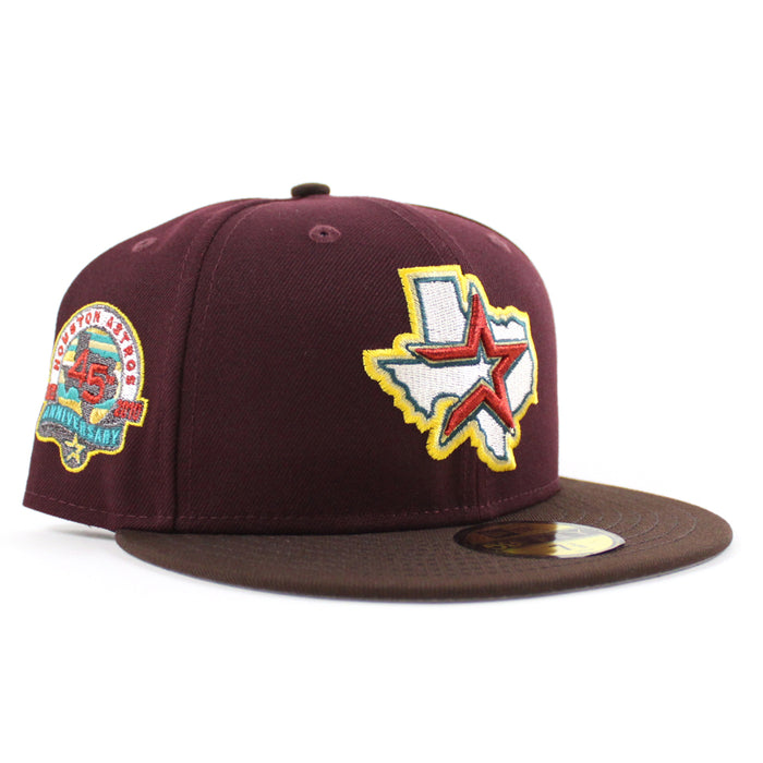 Houston Astros 45Th Anniversary New Era 59Fifty Fitted Hat (Maroon Burnt Wood and Gray Under Brim)