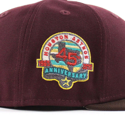 Houston Astros 45Th Anniversary New Era 59Fifty Fitted Hat (Maroon Burnt Wood and Gray Under Brim)