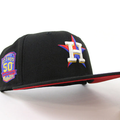 Houston Astros 50TH ANNIVERSARY New Era 59Fifty Fitted Hat (Black Royal Red Under Brim)