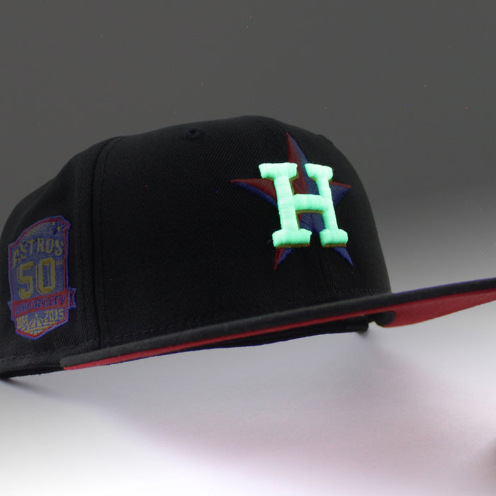 Houston Astros 50TH ANNIVERSARY New Era 59Fifty Fitted Hat (Black Royal Red Under Brim)