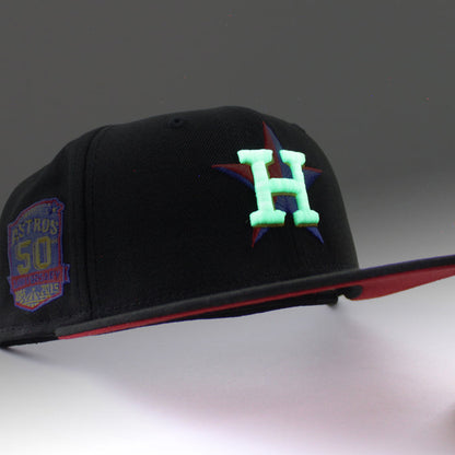 Houston Astros 50TH ANNIVERSARY New Era 59Fifty Fitted Hat (Black Royal Red Under Brim)