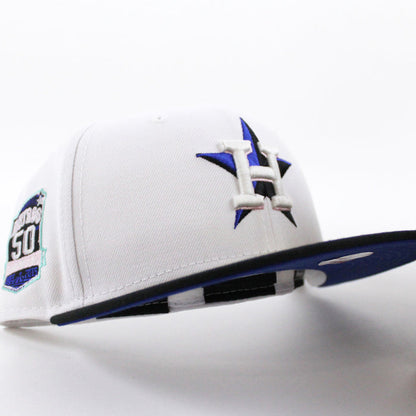 Houston Astros 50TH ANNIVERSARY New Era 59Fifty Fitted Hat (GITD White Black Royal Blue Under Brim)