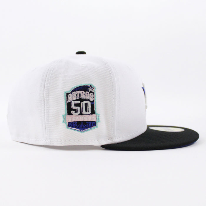 Houston Astros 50TH ANNIVERSARY New Era 59Fifty Fitted Hat (GITD White Black Royal Blue Under Brim)