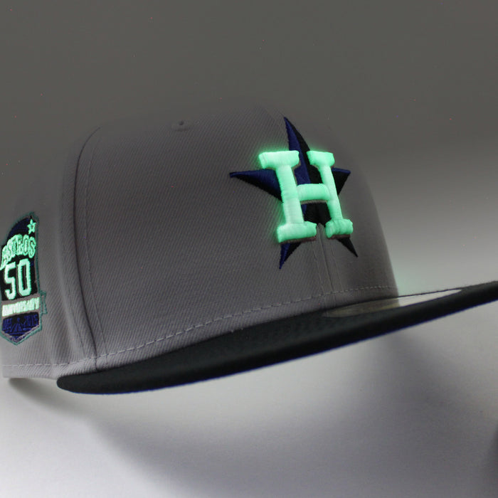 Houston Astros 50TH ANNIVERSARY New Era 59Fifty Fitted Hat (GITD White Black Royal Blue Under Brim)